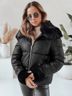 Dámska krátka bunda s kožušinou čierna FashionStreet TY5067