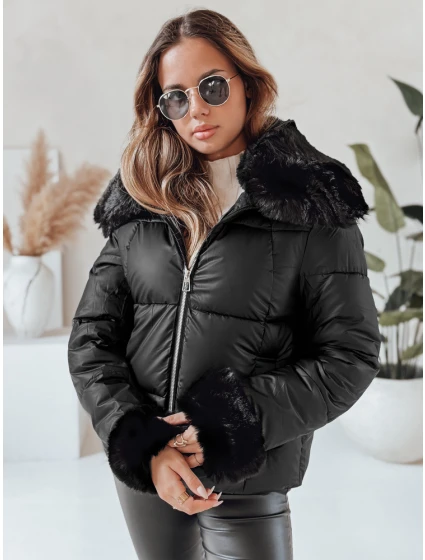 Dámská krátká bunda s kožešinou černá Dstreet model 21991204 - FashionStreet