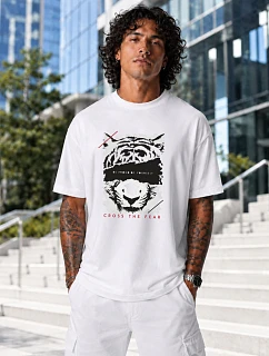 Tshirt męski oversize bawełniany z nadrukiem biały model 22216064 - FashionStreet