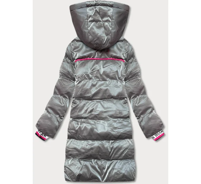 Dámska zimná bunda s farebnými vložkami sivá (CAN-594)