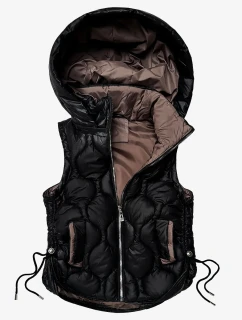 Čierno-hnedá prešívaná dámska vesta so šnúrkou v páse v štýle J (5M3235-392A)