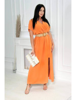 Dlhé šaty s ozdobným pásikom pomaranč