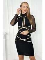 Pletené šaty se zlatými proužky černé