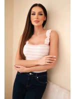 Dámska rebrovaná blúzka na ramienka s volánom púdrovo ružová