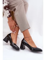 Skórzane Lakierowane Czółenka Na Słupku Vinceza 91130 Czarne