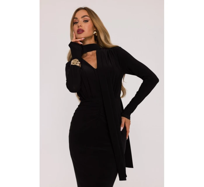 M891 Šaty s opaskom a šerpou - čierne