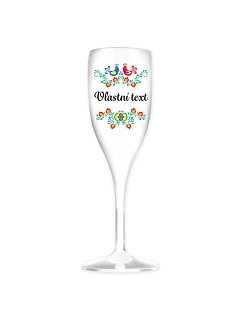 Personalizovaná biela nerozbitná pohár na prosecco s folklórnym vzorom