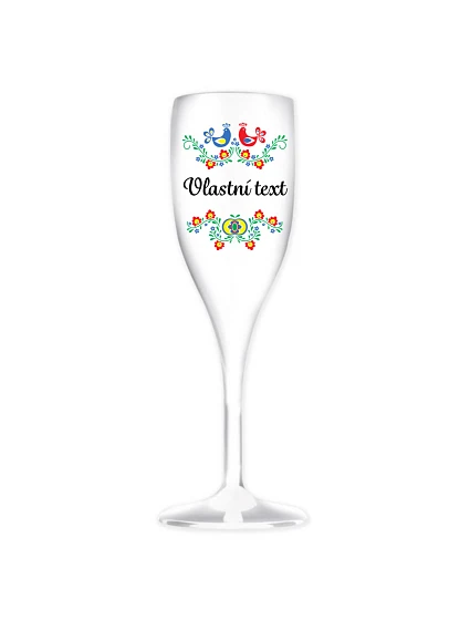 Personalizovaná biela nerozbitná pohár na prosecco s folklórnym vzorom Personalizovaná biela nerozbitná pohár na prosecco s folklórnym vzorom