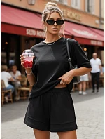 Bavlnená dámska súprava so šortkami Poľský výrobok čierna FashionStreet AY1169