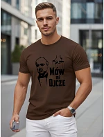 Tshirt męski klasyczny z nadrukiem bawełniany brązowy model 22217907 - FashionStreet