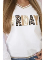 Dámska mikina s kapucňou s flitrovým nápisom biela