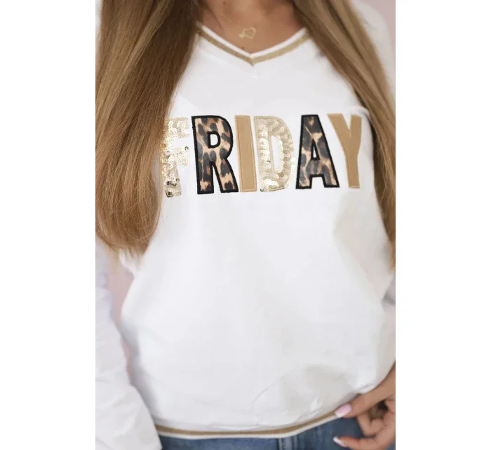 Dámska mikina s kapucňou s flitrovým nápisom biela