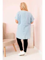 Dámská halenka Plus Size s nášivkami světlý denim