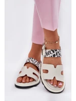 Dámské Kožené Sandály Na Plochém Podpatku Leopard model 21697799 Béžové - VINCEZA