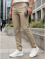 Pánske chinos nohavice s opaskom béžová FashionStreet UX4496 Pánske chinos nohavice s opaskom béžová FashionStreet UX4496