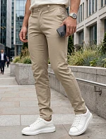 Pánske chinos nohavice s opaskom béžová FashionStreet UX4496