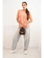 Dámsky viskózový sveter s krátkym rukávom tmavo marhuľový