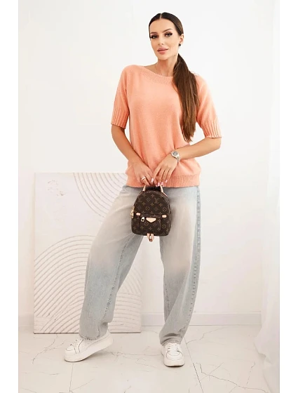 Dámský svetr z viskózy s krátkým rukávem tmavě model 21407127 - K-Fashion Dámský svetr z viskózy s krátkým rukávem tmavě model 21407127 - K-Fashion