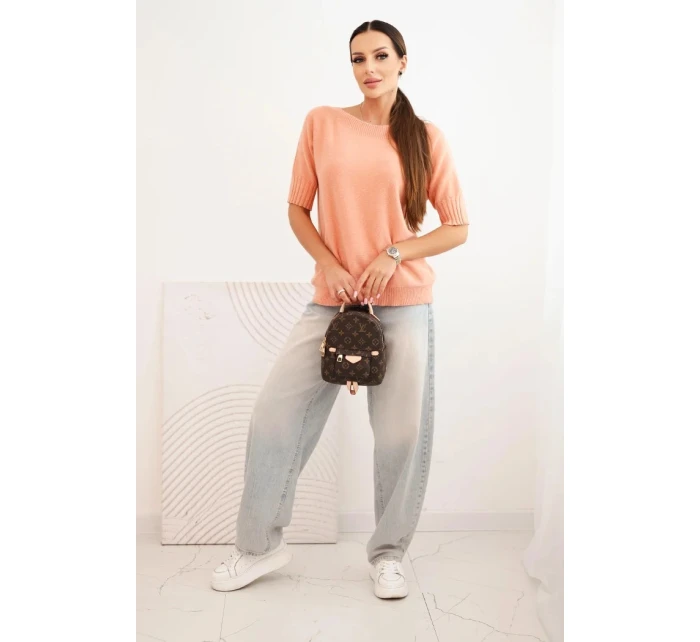 Dámsky viskózový sveter s krátkym rukávom tmavo marhuľový