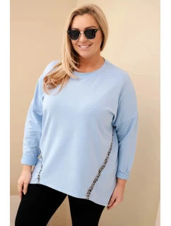 Dámská košile Plus Size bavlněná s model 21837242 rukávem a leopardím pruhem modrá - K-Fashion