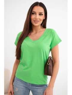 Dámska bavlnená blúzka s krátkym rukávom a výstrihom do V svetlozelená