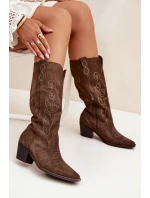 Semišové Dámské Boty Na Podpatku Hnědé model 21705050 - Zazoo Semišové Dámské Boty Na Podpatku Hnědé model 21705050 - Zazoo