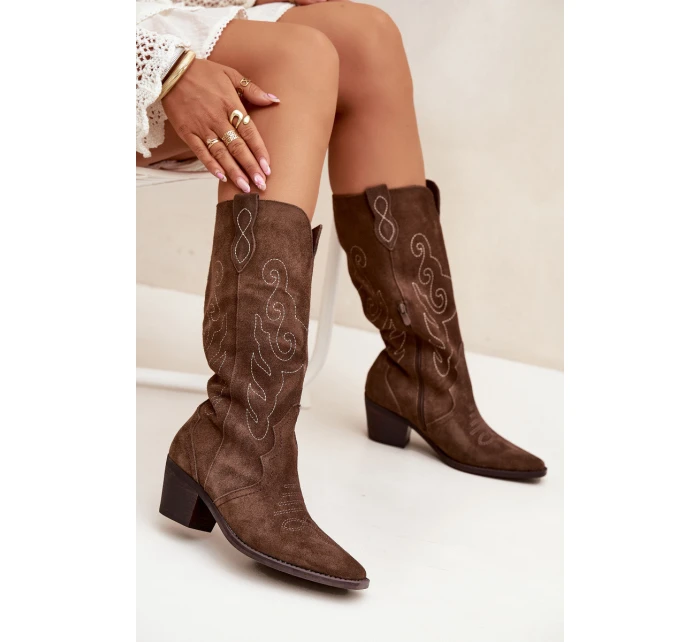 Semišové Dámské Boty Na Podpatku Hnědé model 21705050 - Zazoo Semišové Dámské Boty Na Podpatku Hnědé model 21705050 - Zazoo