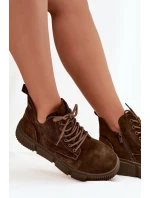 Zamszowe Niskie Botki Damskie Na Platformie Big Star SS274595 Brązowe