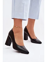 Lodičky na podpatku z eko kůže model 22100625 Černé - SERGIO LEONE Lodičky na podpatku z eko kůže model 22100625 Černé - SERGIO LEONE