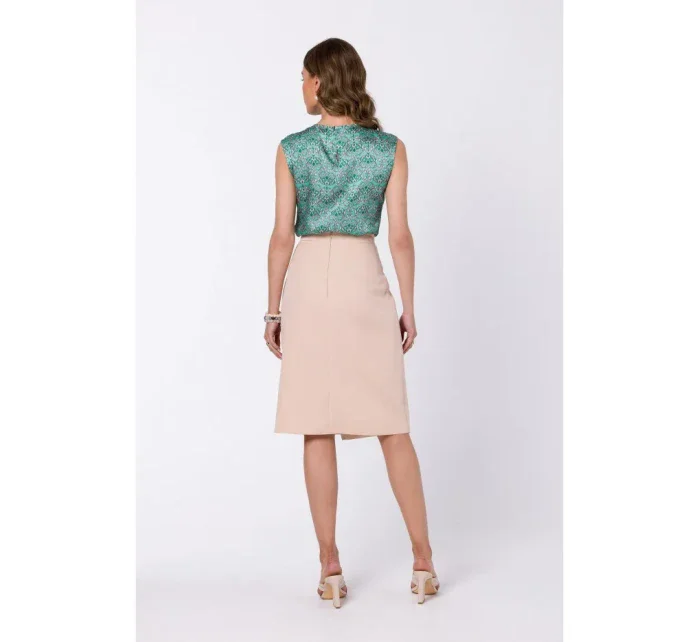 S343 Sukňa áčkového strihu so zavinovacími detailmi - béžová