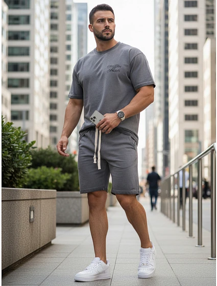 Pánska letná tepláková súprava s potlačou šedá FashionStreet AX0818