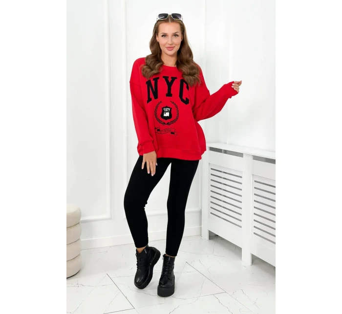 Bavlnená súprava, zateplená mikina + legíny červený