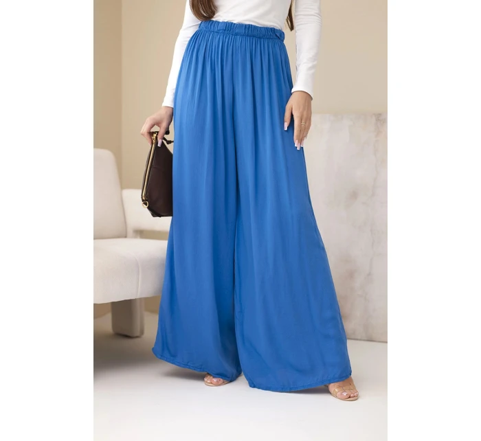 Dámske viskózové nohavice so širokými nohavicami a elastickým pásom v sivej farbe