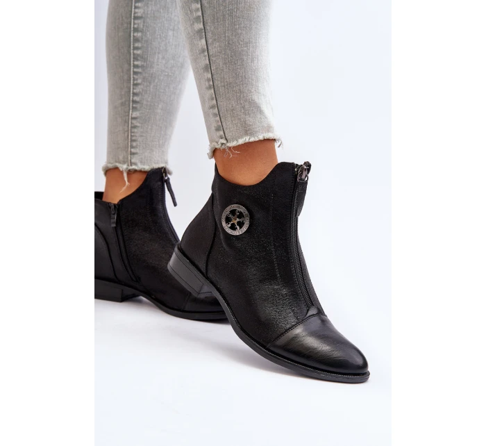 Damskie Botki Na Płaskim Obcasie Z Zamkiem Czarne Loratie Damskie Botki Na Płaskim Obcasie Z Zamkiem Czarne Loratie