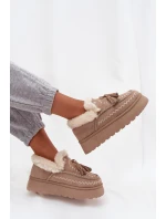 Dámské sněhule na platformě s kožíškem a třásněmi béžové model 21744639 - Boto Dámské sněhule na platformě s kožíškem a třásněmi béžové model 21744639 - Boto