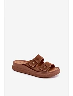 Kožené semišové dámské pantofle na platformě model 22126008 camel - VINCEZA