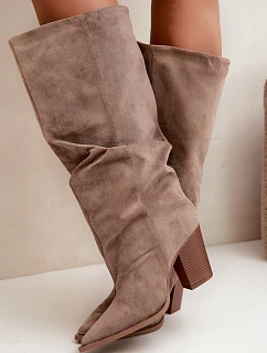 Čižmy na podpätku s prekrížením v khaki farbe Jensy