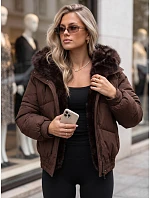 Dámska zimná prešívaná bunda s kožušinou, hnedá, FashionStreet TY6006 Dámska zimná prešívaná bunda s kožušinou, hnedá, FashionStreet TY6006