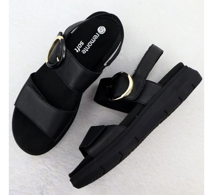 Dámske kožené sandále na platforme čierne Remonte D2K50-00