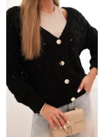 Dámsky sveter s výstrihom do V a zlatými gombíkmi čierny