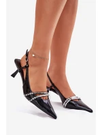 Lakierowane Czółenka Na Szpilce Z Ozdobnymi Paskami Czarne Jelmia