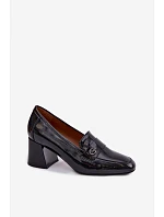 Kožené Lakované Dámské Lodičky na Podpatku Vinceza 18119 Černé