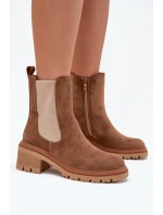 Dámske členkové topánky Zoralia na klinčeku - tmavo béžové