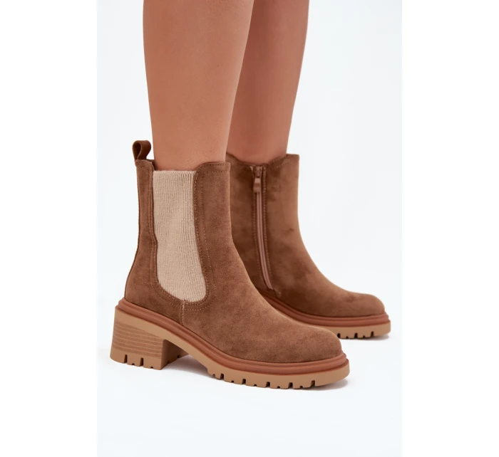 Dámske členkové topánky Zoralia na klinčeku - tmavo béžové