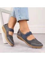 W model 19554666 modré kožené polobotky s ažurovým vzorem - Rieker