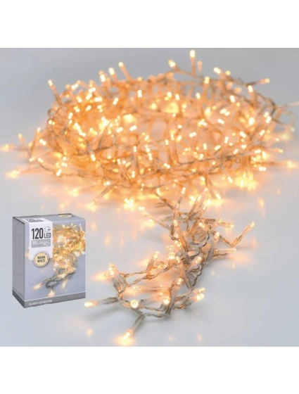 VIANOČNÝ STROMČEK SVETELNÁ REŤAZ 120 VIEDLA TEPLÁ BIELA PRIEHĽADNÝ DRÔT