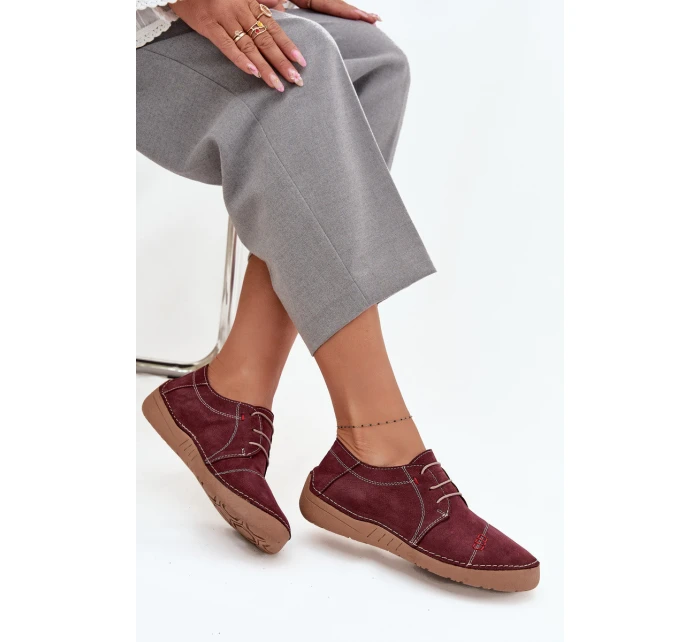 Skórzane Półbuty Damskie Z Przeszyciami Artiker 57C2111 Bordowe