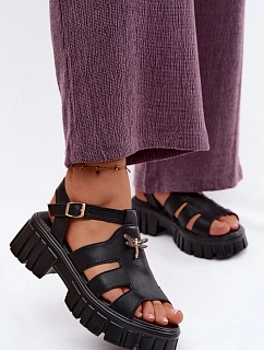 Kožené dámské sandály na platformě s vážkou Vinceza 79627 Černé