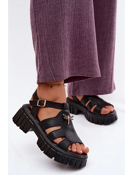 Kožené dámské sandály na platformě s  Černé model 22126021 - VINCEZA
