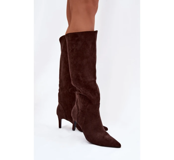 Dámske zateplené čižmy na podpätku - čokoládové Arelisse Dámske zateplené čižmy na podpätku - čokoládové Arelisse
